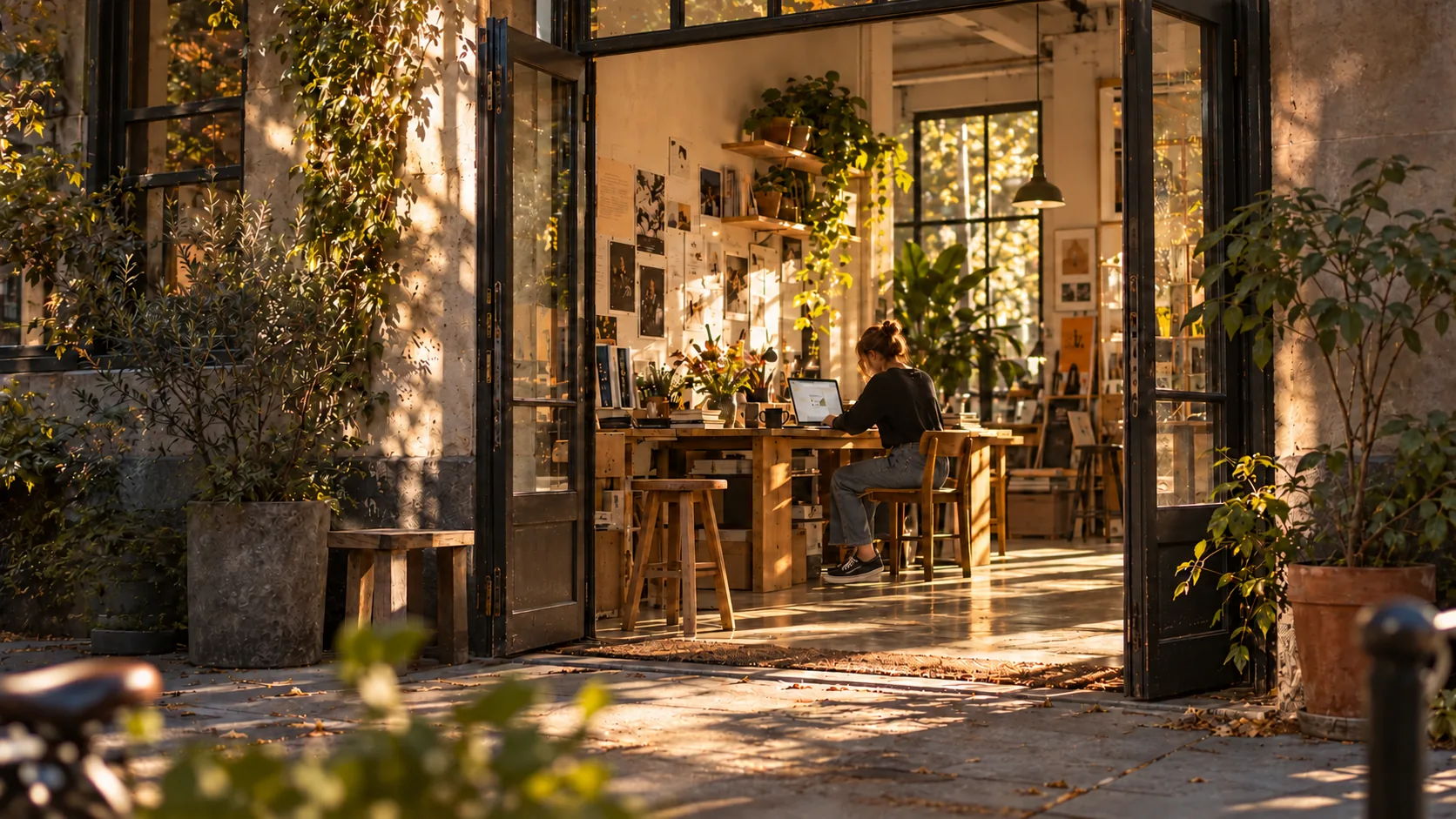 Warm illustrative studio workspace